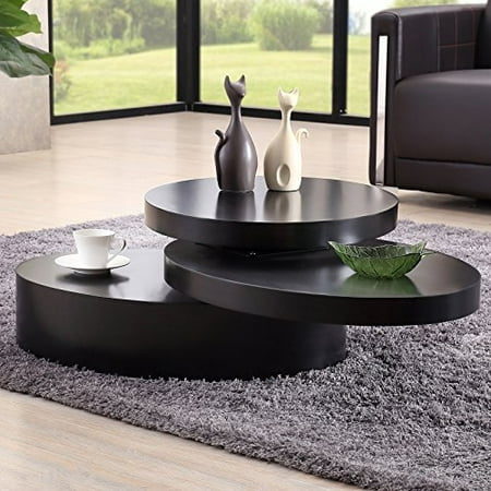 Uenjoy Black Round Coffee Table Rotating Contemporary ...