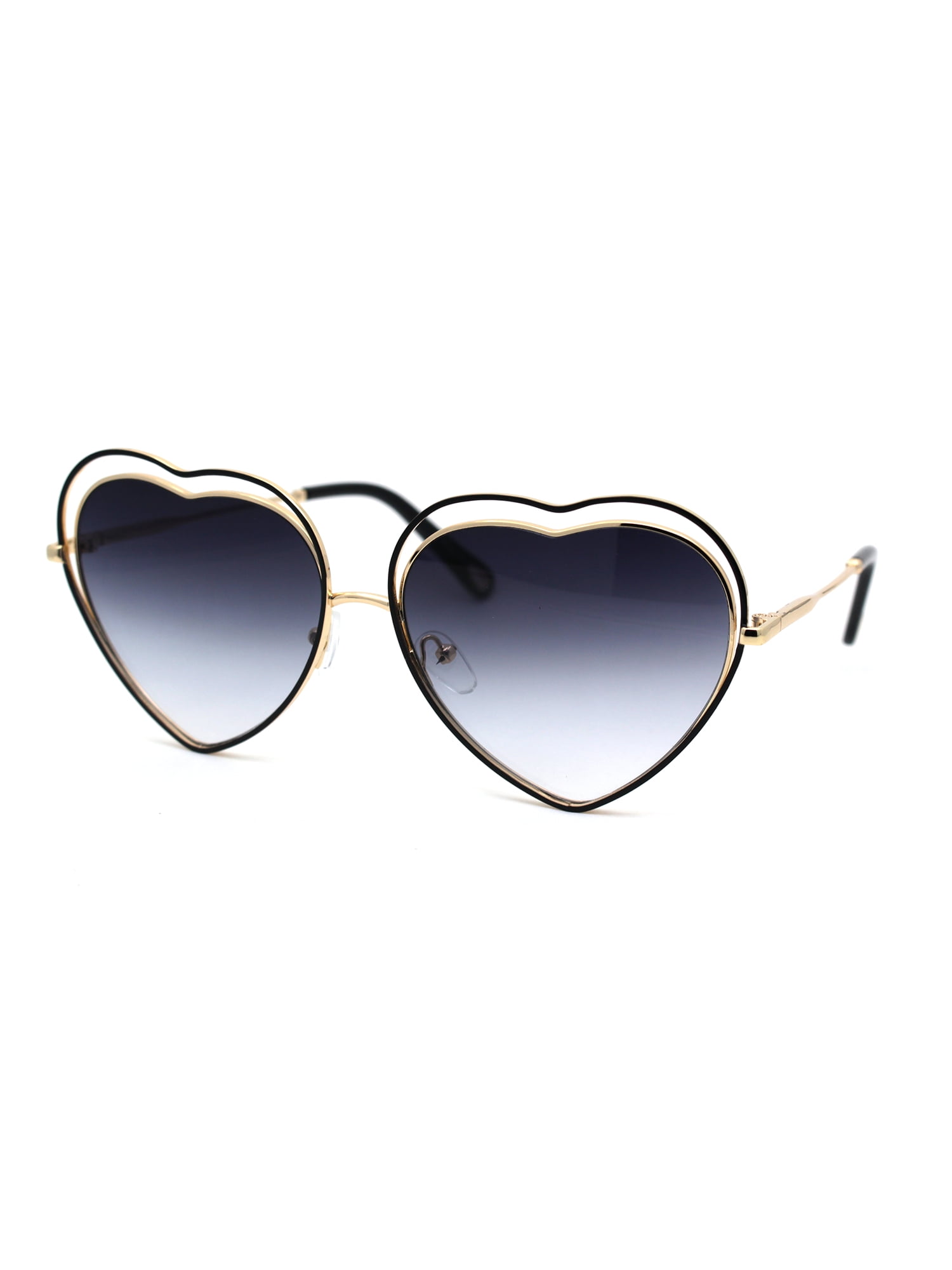 SA106 - Womens Double Metal Rim Valentines Heart Shape Sunglasses Gold ...