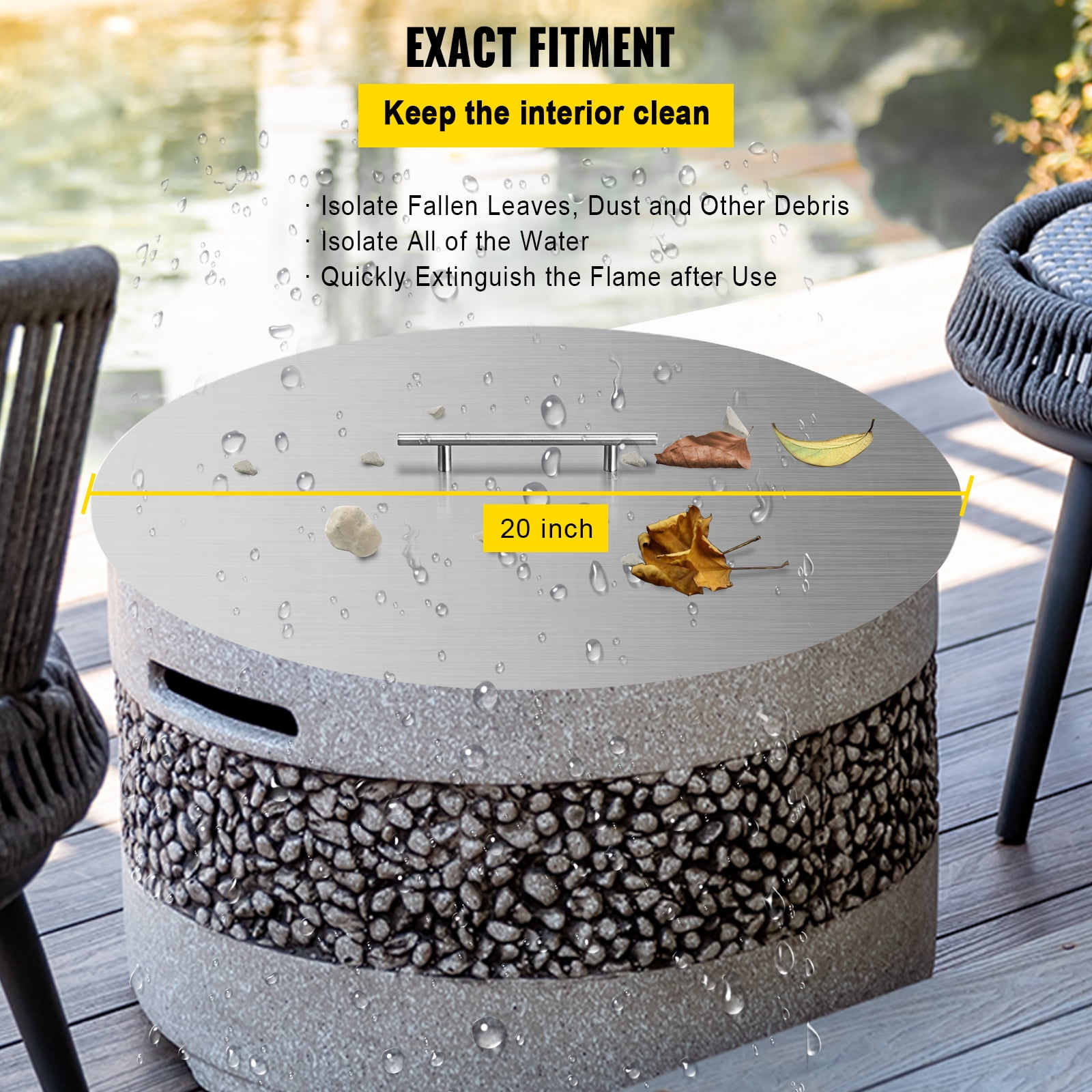VEVOR 20" Fire Pit Lid&nbsp;Round Fire Ring Lid Cover 1.5mm Thick 430 Stainless Steel Burner Pan Cover for Patio Fire Pit Pan