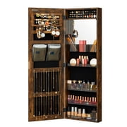 SONGMICS Jewelry Armoires Wall/Door Mount Jewelry Storage Cabinet Organizer Box Full-Length Mirror with Built-in Small Mirror Jewelry Shelves Gift Rustic Brown