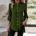 thumbnail image 4 of Mandarin Stand Collar Full Button Up Roll Tab Sleeve Chest Pocket Asymmetric High Low Hem Crinkle Cotton Linen Shirt for Women Spring Summer Casual Office Wear, 4 of 9