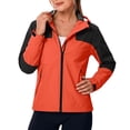 thumbnail image 5 of Women's Athletic Jackets Contrast Color Hooded Zip Up Jacket Long Sleeve Waterproof Windbreaker with Pockets Casual Fall Outdoor Sportswear, 5 of 9