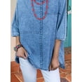 thumbnail image 4 of Camisas de mezclilla de talla grande para mujer, camisa de media manga empalmada, blusa elegante, camisa tejida de algodón, Tops de Moda de Primavera, 4 of 5