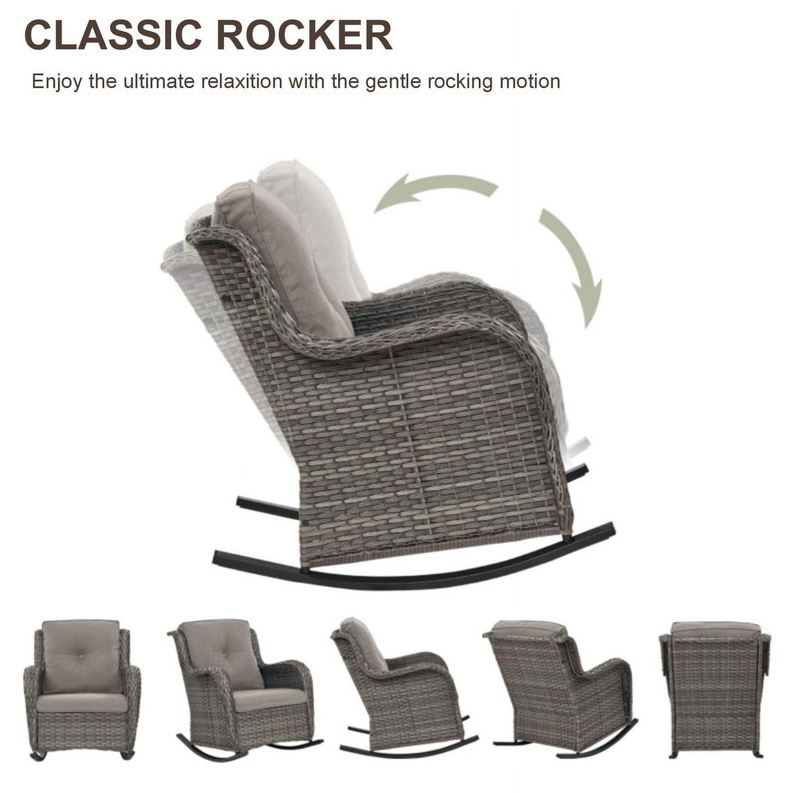 PARKWELL 5-Piece Outdoor Wicker Conversation Set Patio Furniture Couch Rocking Chairs Set with Ottoman,Gray