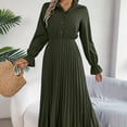 thumbnail image 6 of Wowens' Autumn And Winter Casual Lapel Button Long Sleeved Waist Pleated Long Skirt, 6 of 7
