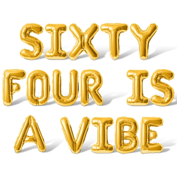 Letter Balloons - SIXTY FOUR IS A VIBE 16" Inch Alphabet Letters Foil Mylar Balloon 64th Birthday Party Banner (Gold)