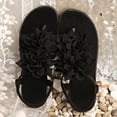 thumbnail image 4 of XUNKUSGA Sandals for Women Fashion Solid Color Floral Elastic Ankle Strap Beach Slide Sandals Casual Flip Flops Flats Sandals for Vacation 6-9.5,Black, 4 of 9