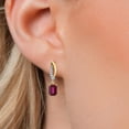 thumbnail image 3 of Gem Stone King 925 Silver and 10K Yellow Gold Red Rhodolite Garnet and White Lab Grown Diamond Dangle Earrings for Women | 1.51 Cttw | Gemstone January Birthstone | Emerald Cut 6X4MM, 3 of 6