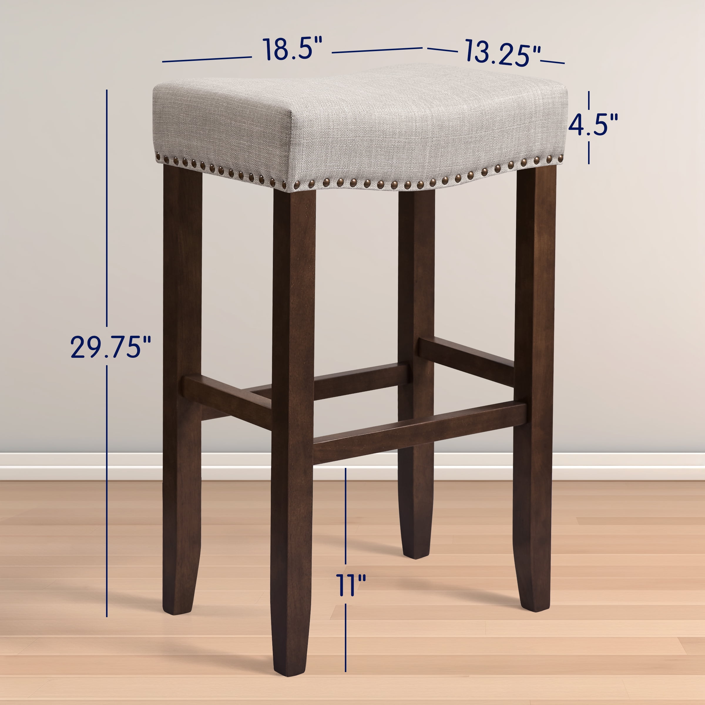 Subrtex 29" Backless Saddle Bar Stool, Wood Upholstered Counter Stool for Kitchen, Set of 4, Gray