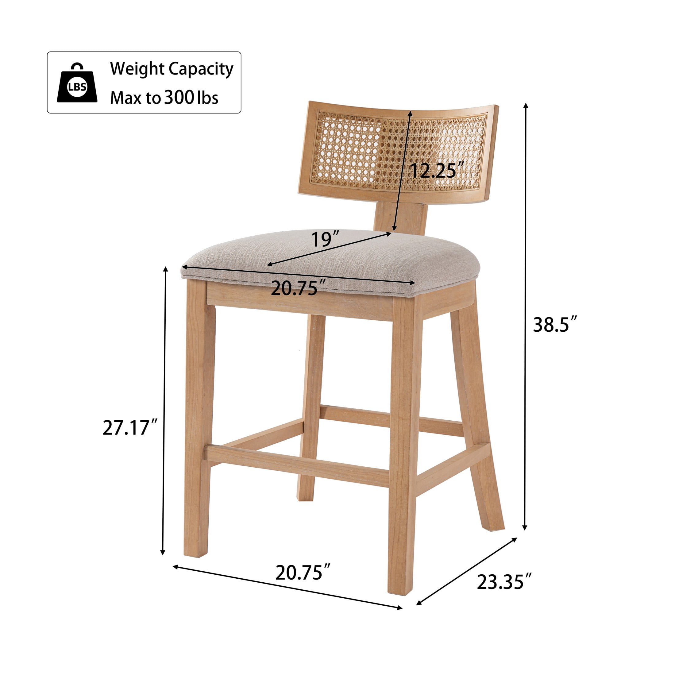 Christopher Knight Home Wood Armless Counter Stools, Upholstered Seat with Rattan Back, Natural, Set of 4
