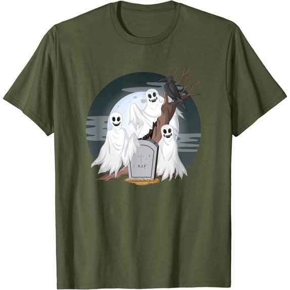 Spooky Eerie Halloween Ghosts Phantoms Crow Raven Grave Moon T-Shirt