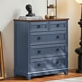thumbnail image 7 of Joaxswe Vertical 5-Drawer Retro Wood Dresser, Vintage Adult Chest with Black Handles for Bedroom, Hallway, Entryway, Guest Room, Blue, 7 of 7