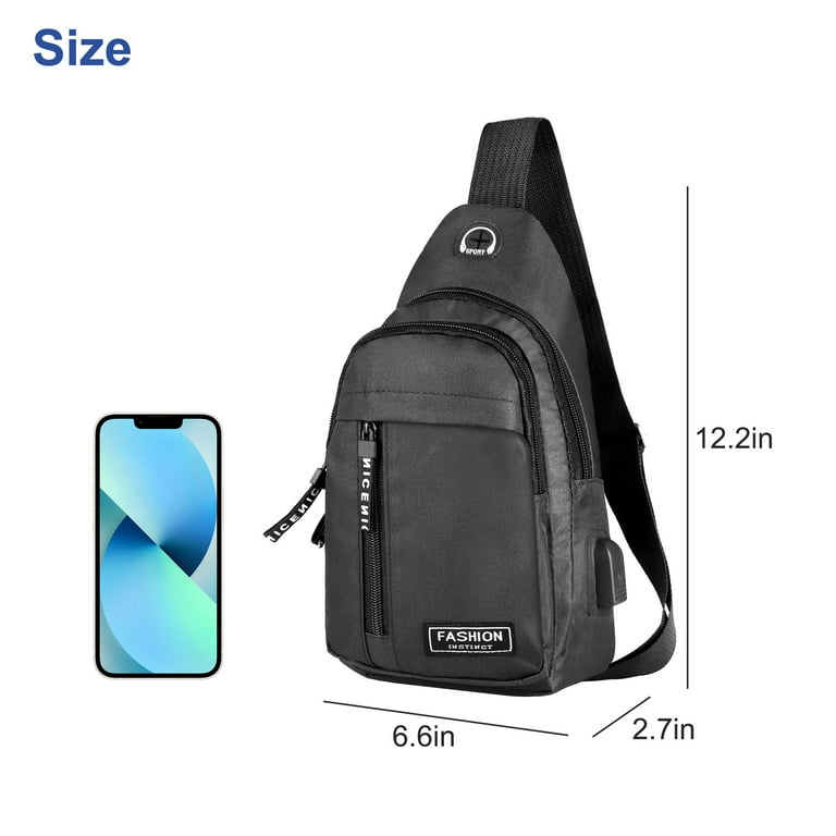  Sling Backpack with USB Charging Port, Chest Bag