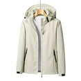 thumbnail image 4 of Tuphregyow Women's Loose Oversized Thicken Windbreaker Outdoor Leisure Drawstring Hooded Outerwear Solid Long Sleeve with Pockets Hiking Blazer Lightweight Zip Down Stretchy Beige XXXXL, 4 of 5