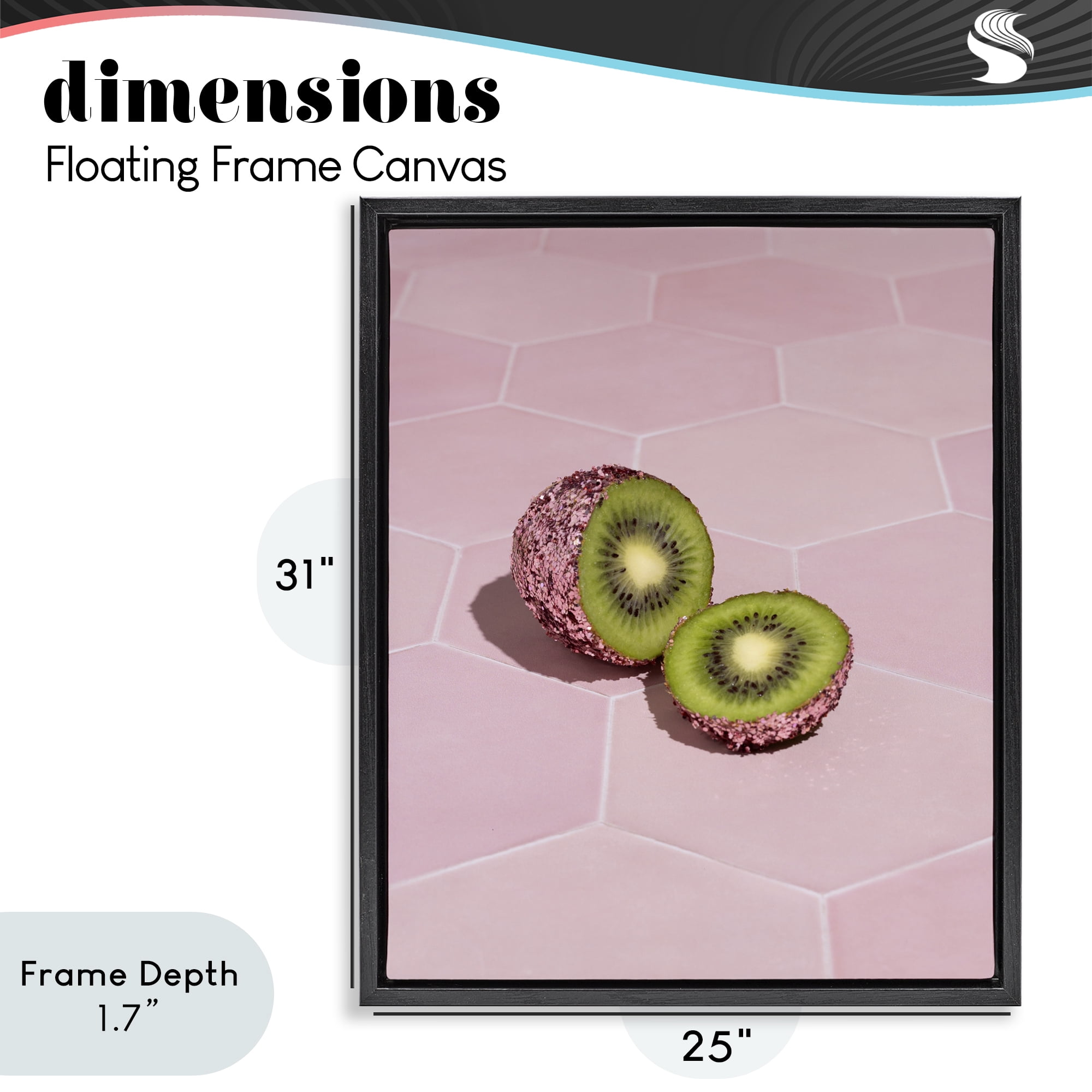 Stupell Industries Pink Glimmer Kiwi Black Framed Floater Canvas Wall Art, design by LISH Creative