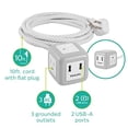 thumbnail image 1 of Philips, Gris/Blanco, Cubo de Goma de 3 Salidas, 2 USB, 2.4A, Cable Trenzado de 10 pies, SPS3102WB/37, 1 of 2