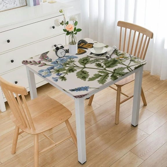 BANET  Spring Tablecloth Square  ,Sage Green Wild Flowers Table Cloth,Stain Resistance Polyester Seasonal Summer Floral Table Covers for Kitchen Dining,Small Tablecloth for Parties Picnic white