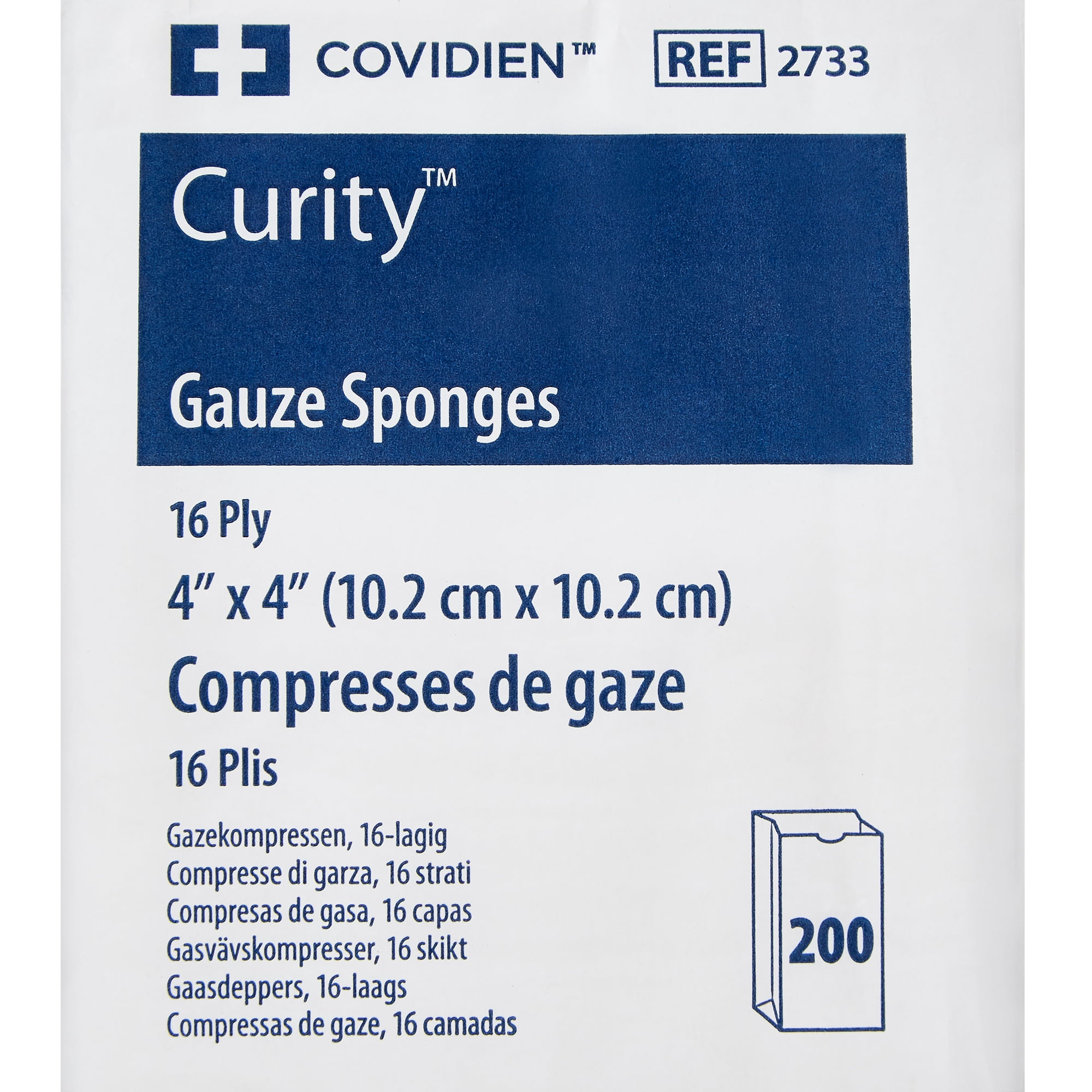 Curity Gauze Sponge, Non-Sterile, 16-Ply USP Type VII Gauze Sponge, 4 in x 4 in, 200 per Pack, 10 Packs, 2000 Total