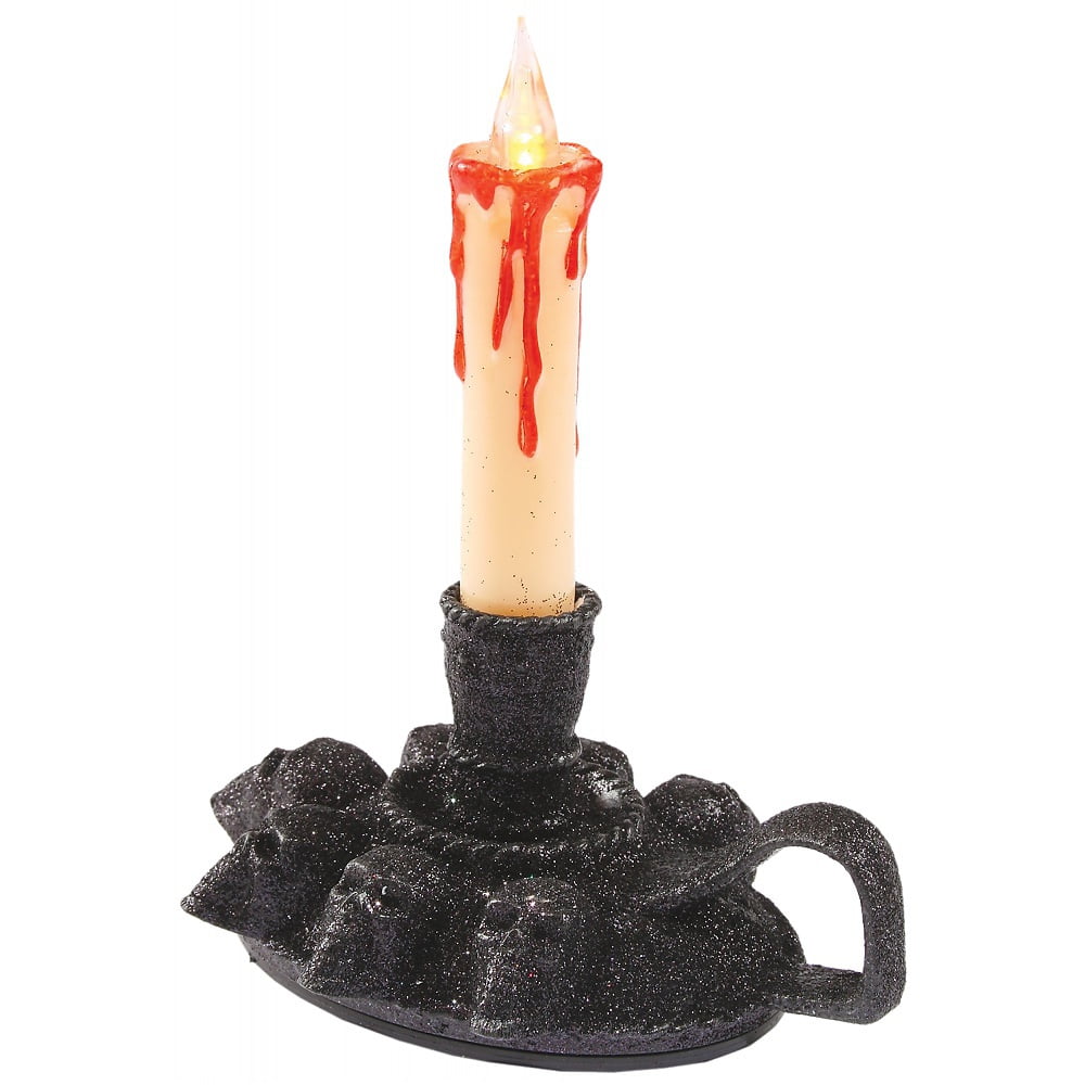 6 Inch Glitter Skull Candle Holder with LED Candle Adult Decoration