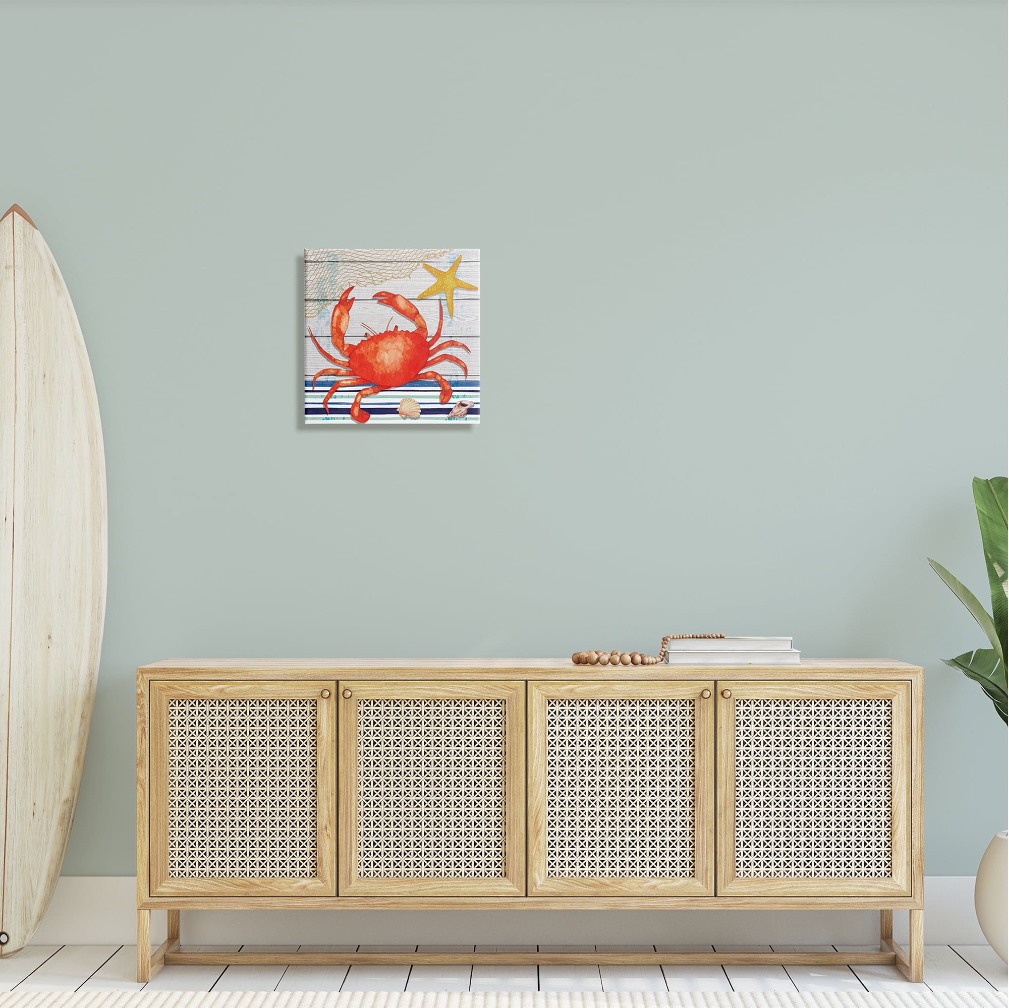 Stupell Nautical Striped Red Crab Sea Life Landscape Painting Gallery Wrapped Canvas Print Wall Art