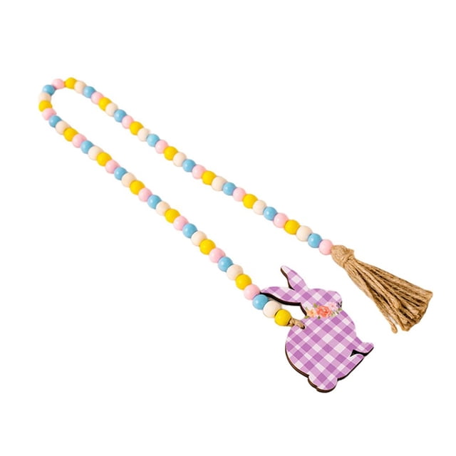 MesaSe Easter Pendant Lattice Pattern Cartoon Design Hanging Wooden Beads Garland with Rabbit Ornament Party Accessories