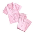 thumbnail image 3 of Kid Silky Satin Pajamas Set for Girls Boys 9M-13T Pjs Set Baby Short Sleeve pants suit Button-up Lounge Sleepwear Sets Nightwear, 3 of 10