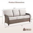thumbnail image 5 of Opohoro 75.2" Outdoor Patio Wicker 3-Seat Couch, Brown PE Rattan Patio Furniture Sofa with Wide Armrests and Beige Cushions for Porch or Backyard, 5 of 10