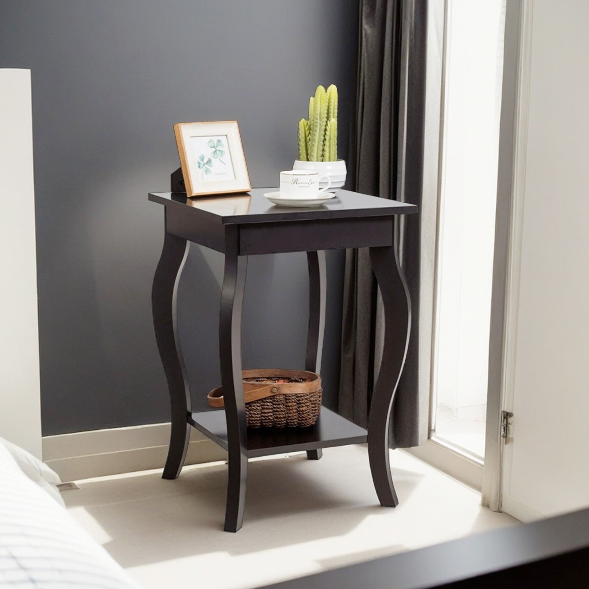 Demi Bonn Set of 2 End Side Table, Square Nightstand, Sofa Table Night Stand with Shelf, for Living Room, Bedroom, Brown