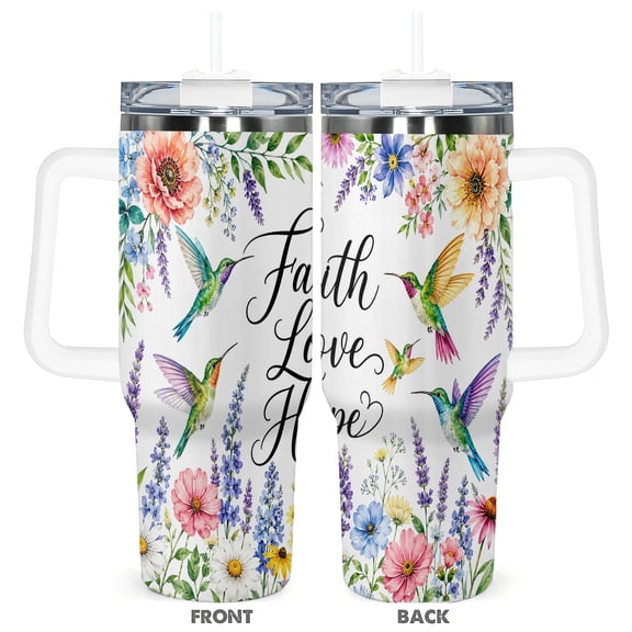Hummingbird Faith Design 40oz Travel Tumbler With Handle Religious Christian Gift for Women