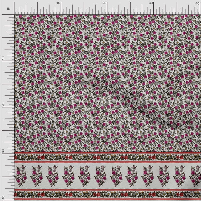 Soimoi Modal Satin Fabric Stripe,Leaves & Floral Panel Decor Fabric Printed Yard 42 Inch Wide