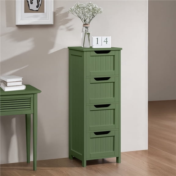 Yaheetech Slim Freestanding Bathroom Floor Storage Cabinet with 4 Drawers, Green