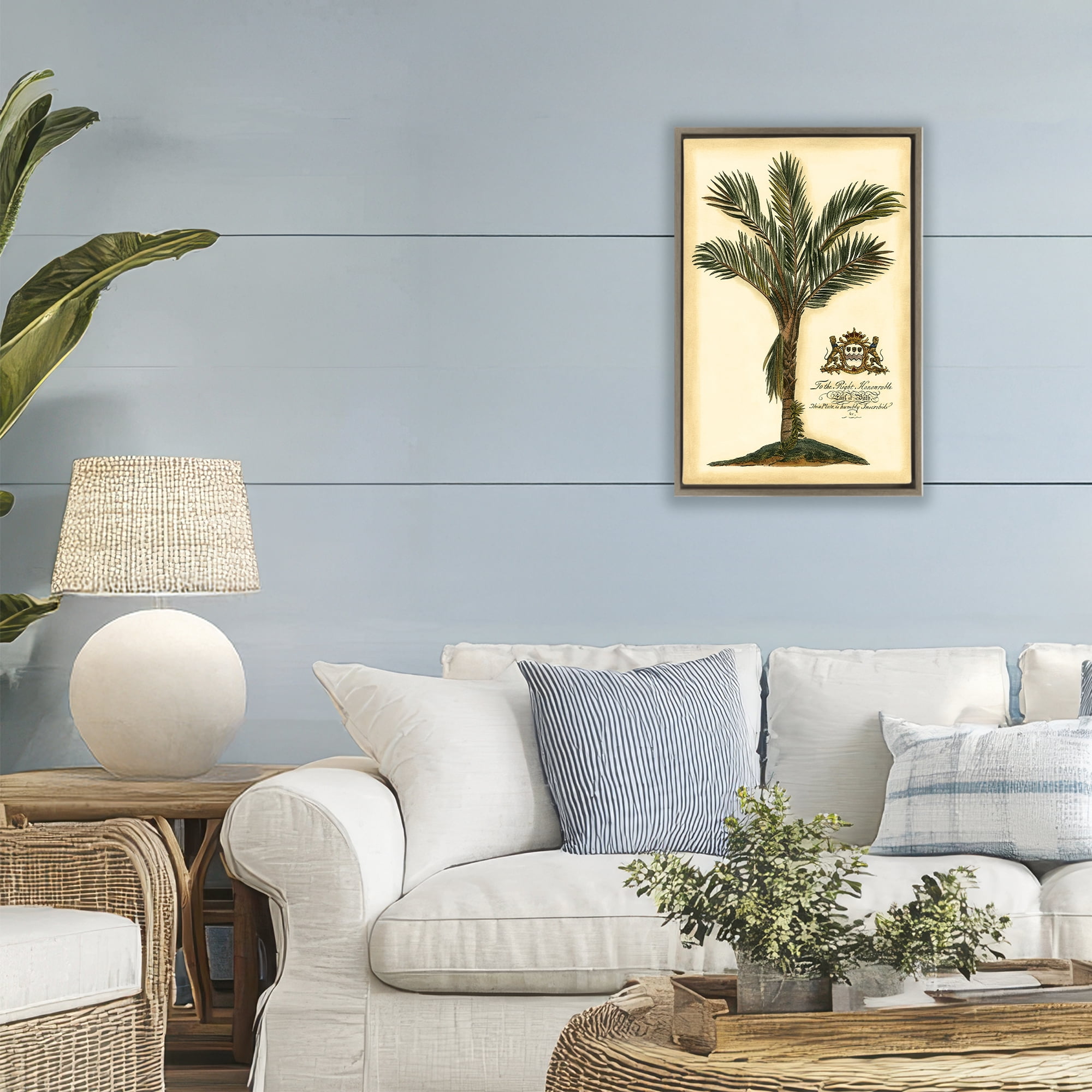 Stupell Industries Vintage Colonial Palm Brown Framed Floater Canvas Wall Art, design by Vision Studio