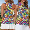 thumbnail image 3 of Pzuqiu Colorful Hippie Flower Matching Couple Outfits Husban and Wife Clothing Golf Shirts for Men 1/4 Zip Up Athletic Tops and Womens Golf Clothes Quick-Dry Workout Tank Tops, 3 of 8