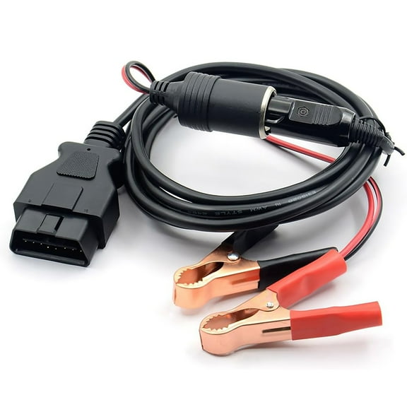 OBD II Vehicle ECU Emergency Power Supply Cable Memory Saver (3Meter) with Alligator Clip-On 12V Car Battery Cigarette Lighter Power Extension Socket