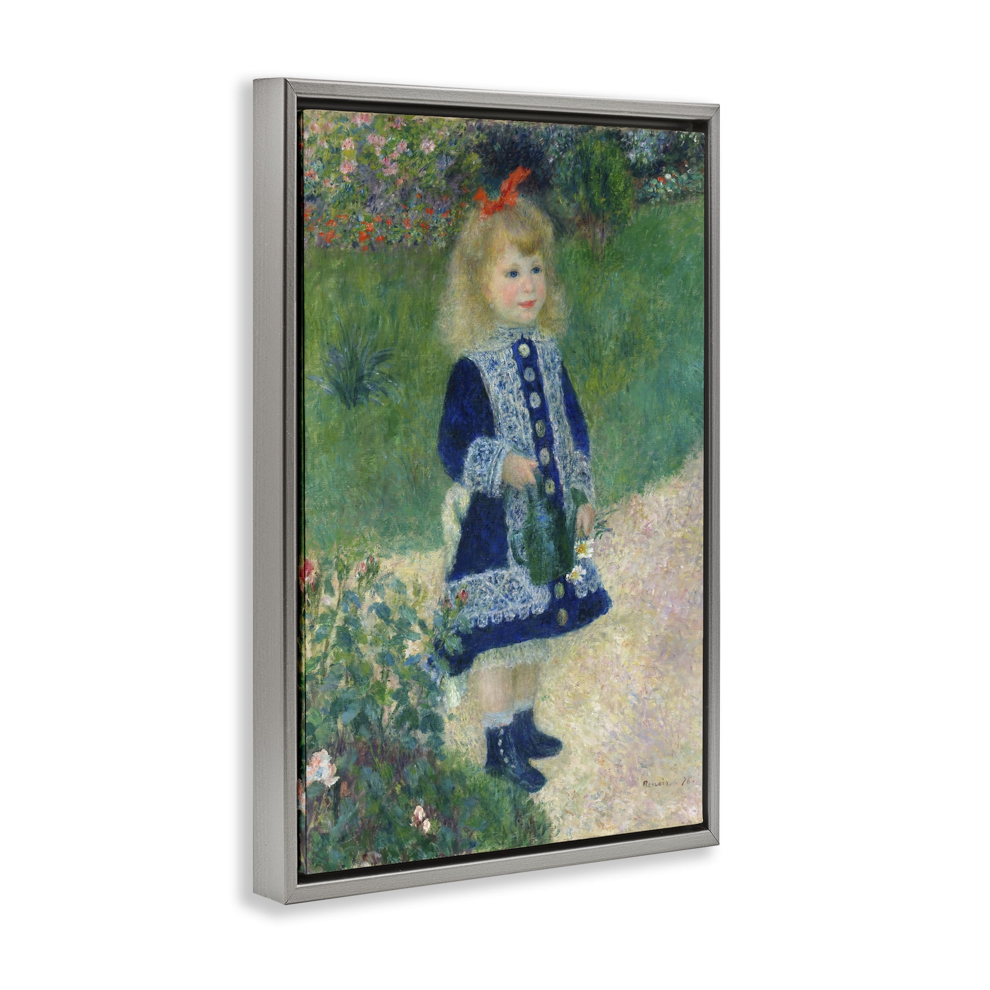 Stupell Industries Girl With Watering Can Gray Framed Floater Canvas Wall Art, design by Tina LeCour
