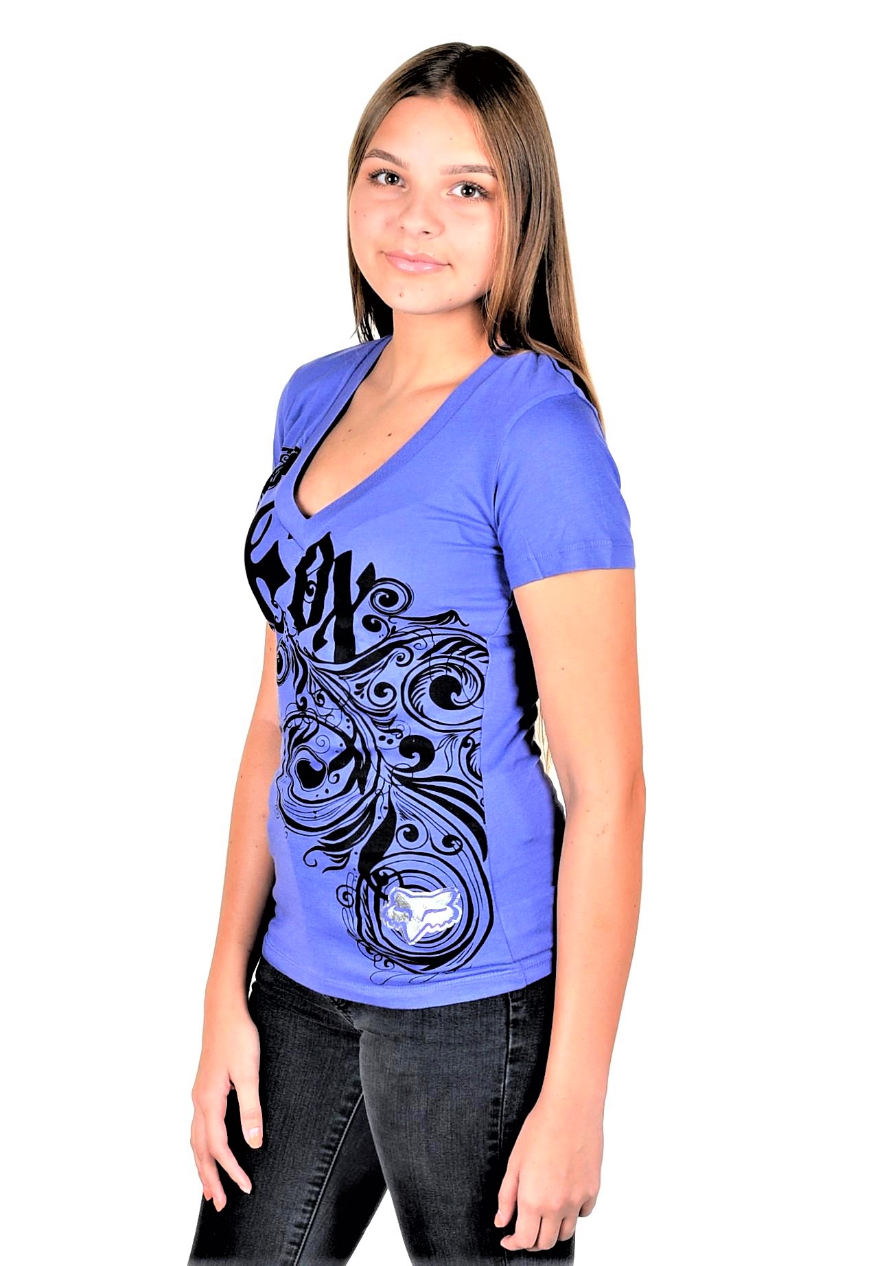 Fox Racing Womens Responded V-Neck Rl Shirts,Large,Blue//White
