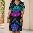 thumbnail image 3 of Womens Casual Dresses Vibrant Floral Mexican Textile Design Short Sleeve Dress Summer Dresses for Women 2025, 3 of 5