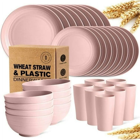 

32-piece kitchen plastic wheat straw tableware set 8 meal plates dessert plates cereal bowls cups