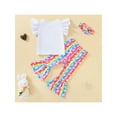 thumbnail image 4 of Bagilaanoe 2Pcs Toddler Baby Girl Easter Outfits Cartoon Print Fly Sleeve T-shirt Tops + Flare Trousers + Headband 18M 24M 3T 4T 5T 6T Kids Long Pants Set, 4 of 9