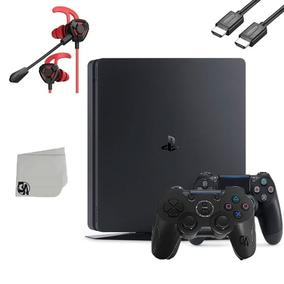 Pre-Owned Sony PlayStation 4 Slim 500GB Black Gaming Console With 2 Controller   G9 Earbuds With Microphone BOLT AXTION Bundle Used