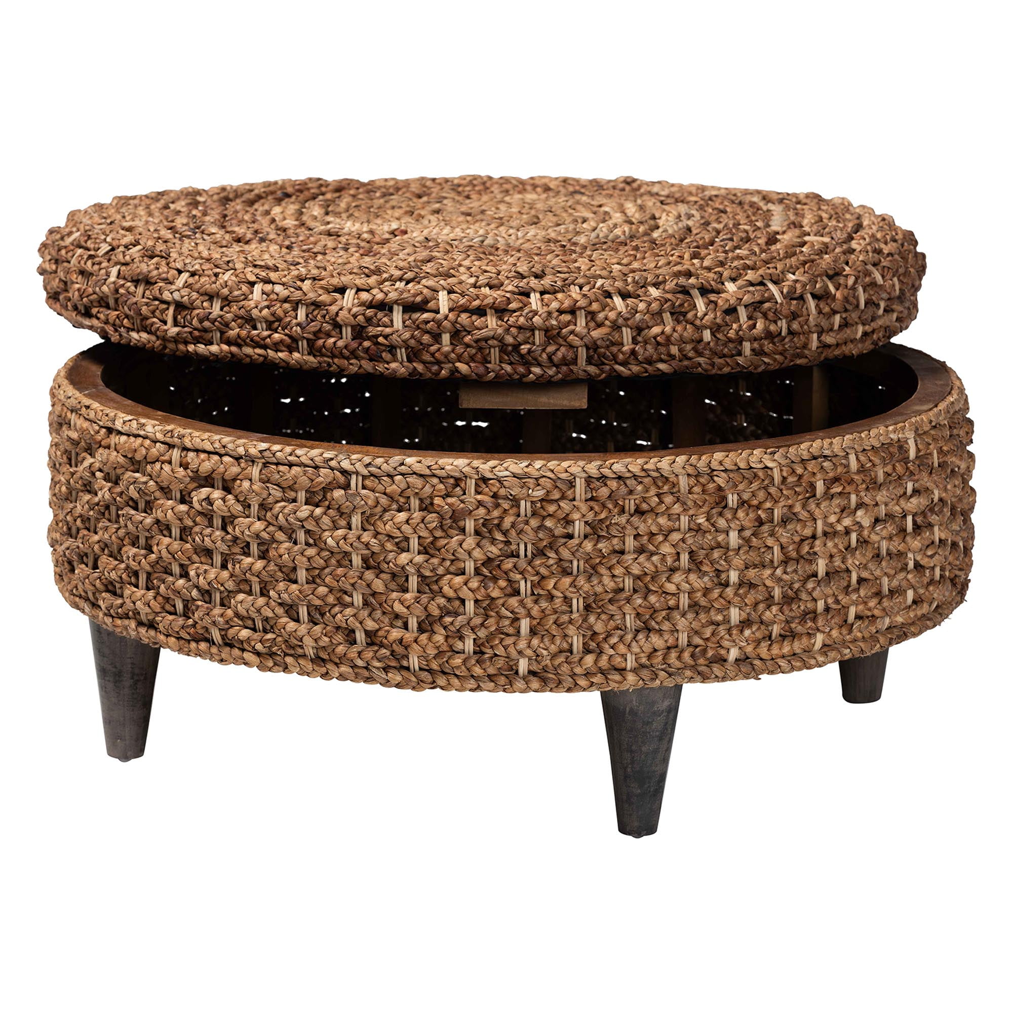 bali & pari Bailey Boho Storage Ottoman, 35"W, Round, Natural Brown