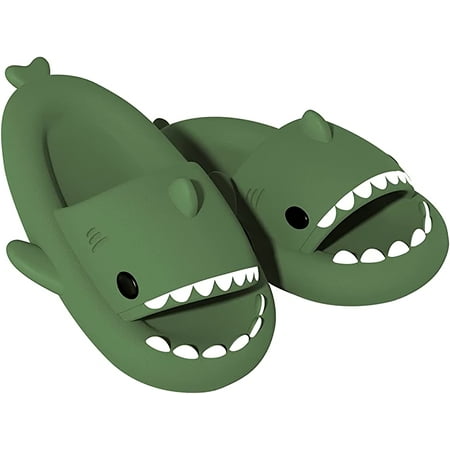 Shark Sandals Slides for Women Men,VREKEF Cute Novelty Cartoon Anti-Slip Open Toe Slides Summer Lightweight Shark Sandals Casual Beach Foam Shoes Unisex Fashion Cloud Shark Slippers(Dark Green)