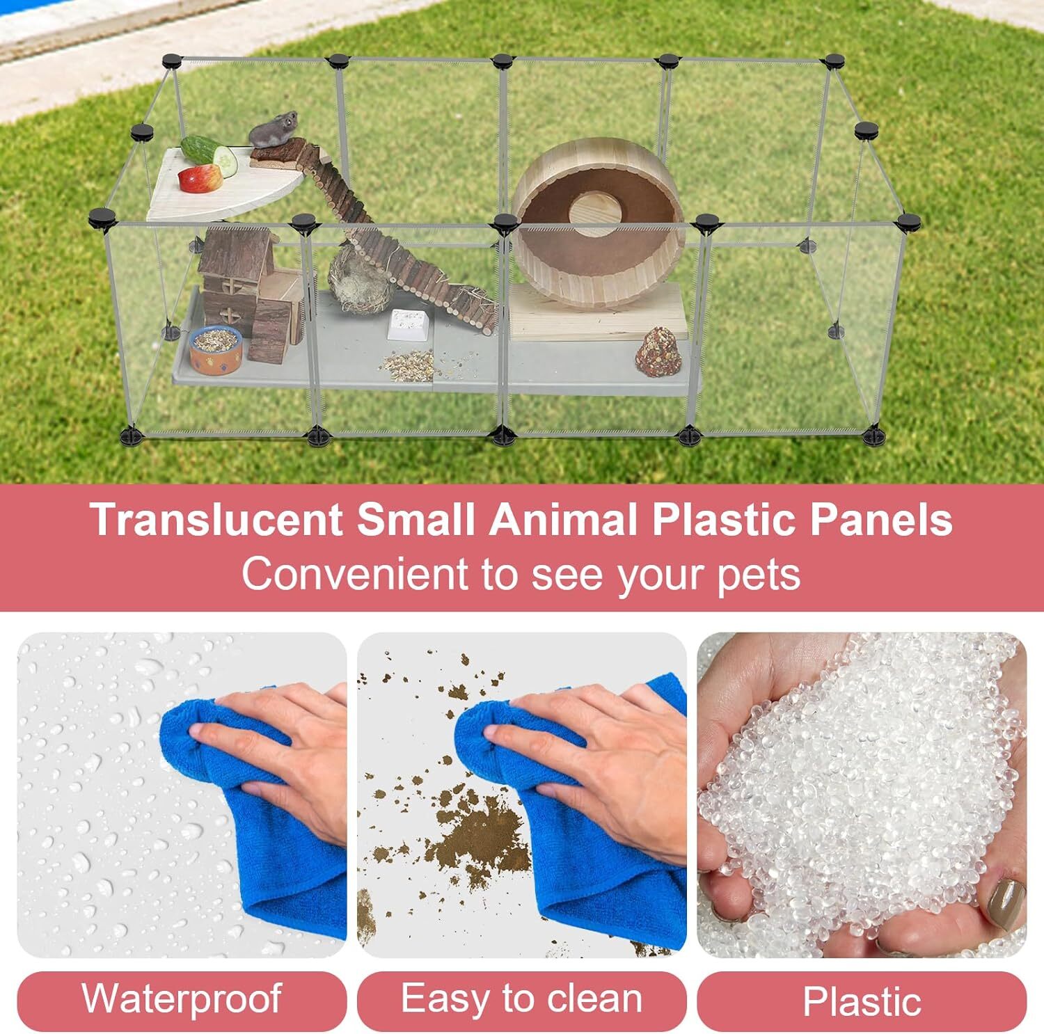 Pet Playpen, Small Animal Pen, Portable Pet Playpen,Pet Fence Indoor, DIY Plastic Enclosure for Hamsters, Hedgehogs, 56 x 28 x 14inchs, Translucent