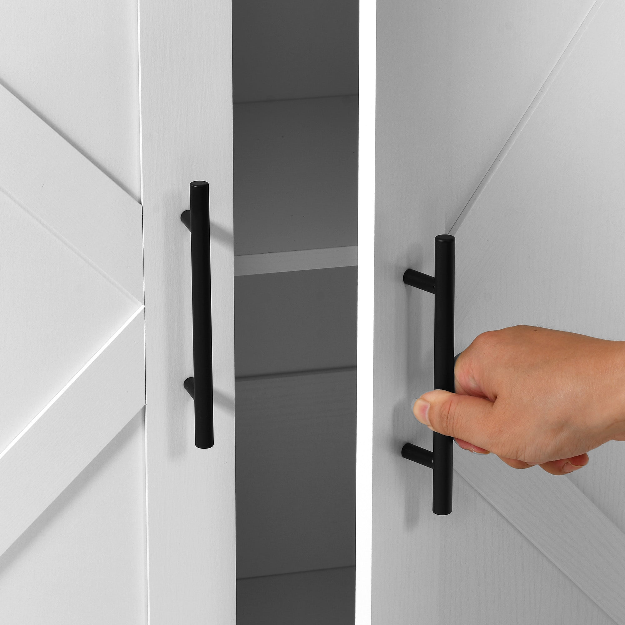 Uforic Kitchen Pantry Cabinet with Power Outlets & LED Lights, Farmhouse Storage Cabinet, White