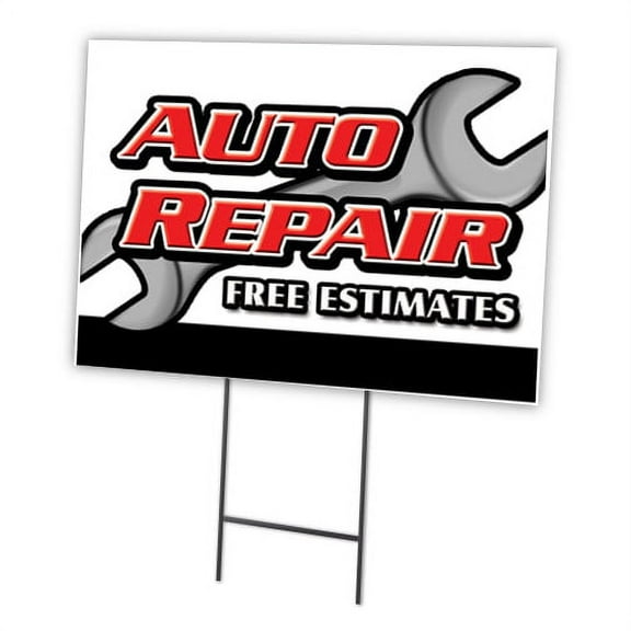 SignMission C-1824 Auto Repair Free Estima 18 x 24 in. Auto Repair Free Estimates Yard Sign & Stake Outdoor Plastic Coroplast Window