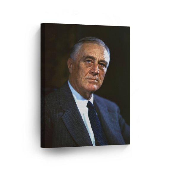 Smile Art Design 32nd President of The United States of America Franklin Delano Roosevelt Portrait Canvas Wall Art Print American History Political Icon Office Library Living Room Home Decor 12x8