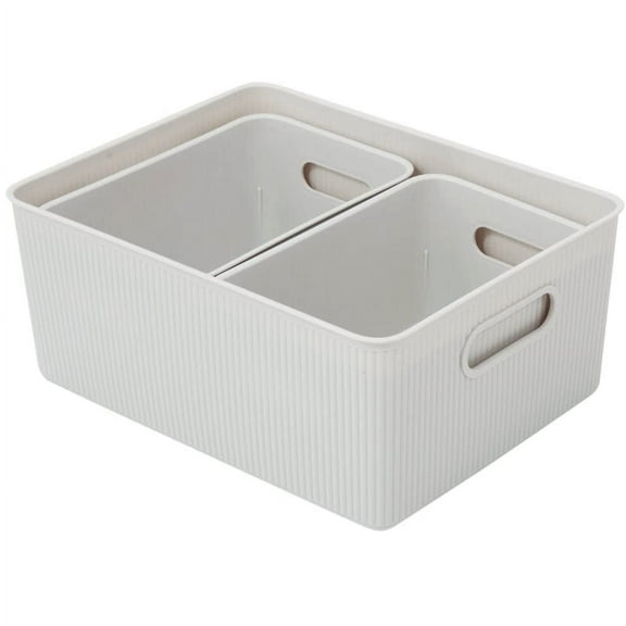Decorative Plastic Open Home Storage Bins Organizer Baskets, White Smoke (Set of 3) 1 Large, 2 Medium - Container Boxes for Organizing Closet Shelves Drawer Shelf - Ribbed Collection