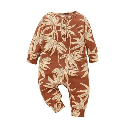 

RPVATI Baby Boys Girls Floral Printed Summer Full Romper Infant Button Outfits Long-Sleeve Romper