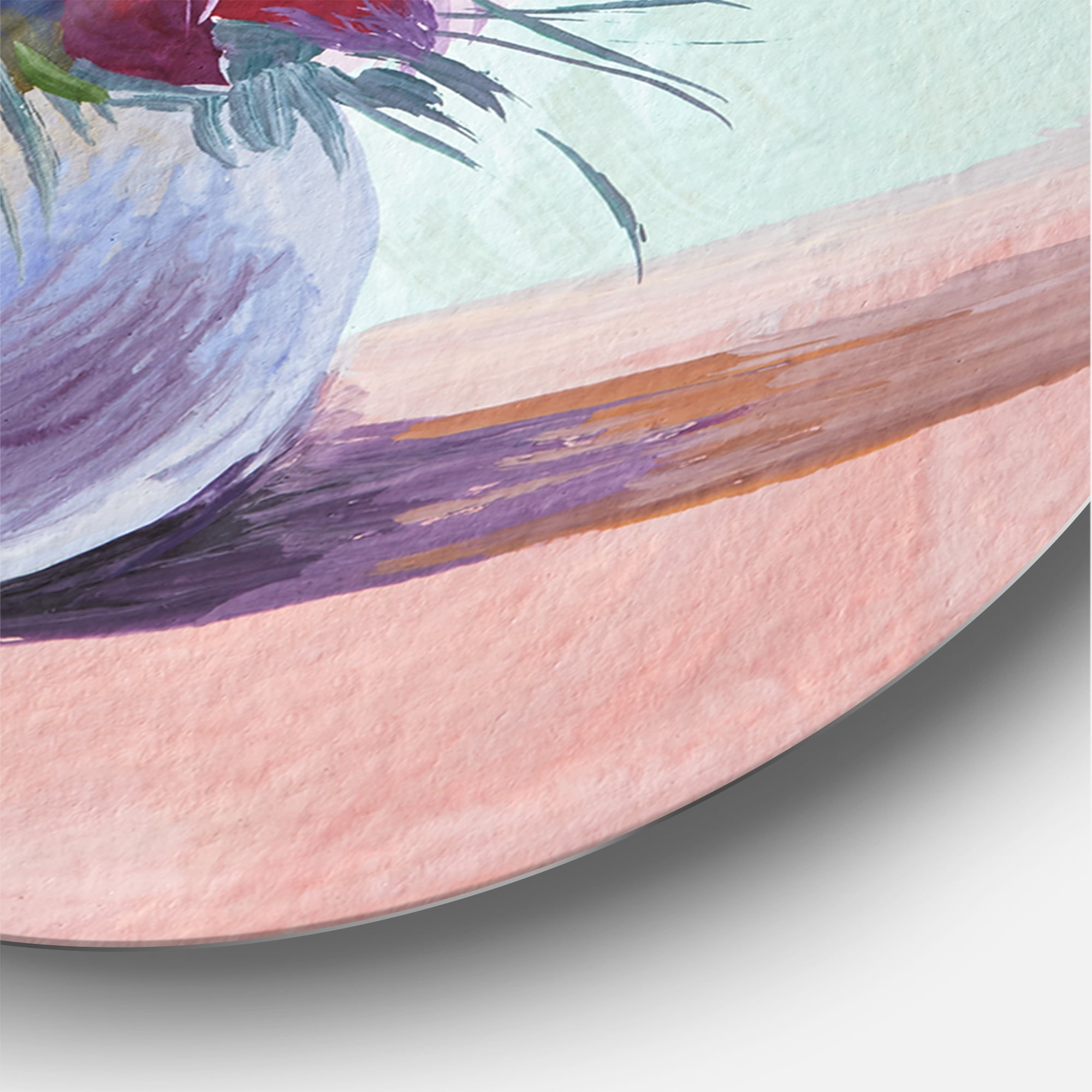 Designart 'Still Life With Asters On Colorful Flowers In Vase' Traditional Circle Metal Wall Art 29x29 - Disc of 29