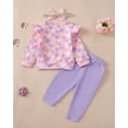 thumbnail image 3 of Kucnuzki 3 Months Newborn Baby Girls Outfit Set 6 Months Kid Child Winter Clothes Ruffle Long Sleeves Floral Knitted Top Solid Color Pants Sets with Headband 3pcs Cute Clothing Pink, 3 of 8